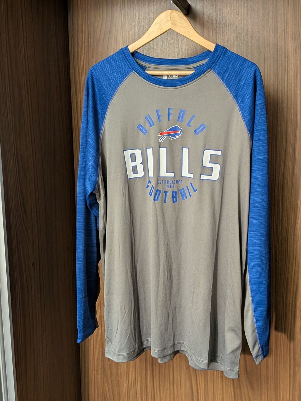 Buffalo Bills NFL Football Raglan 2XL Long Sleeve Shirt Gray/Blue